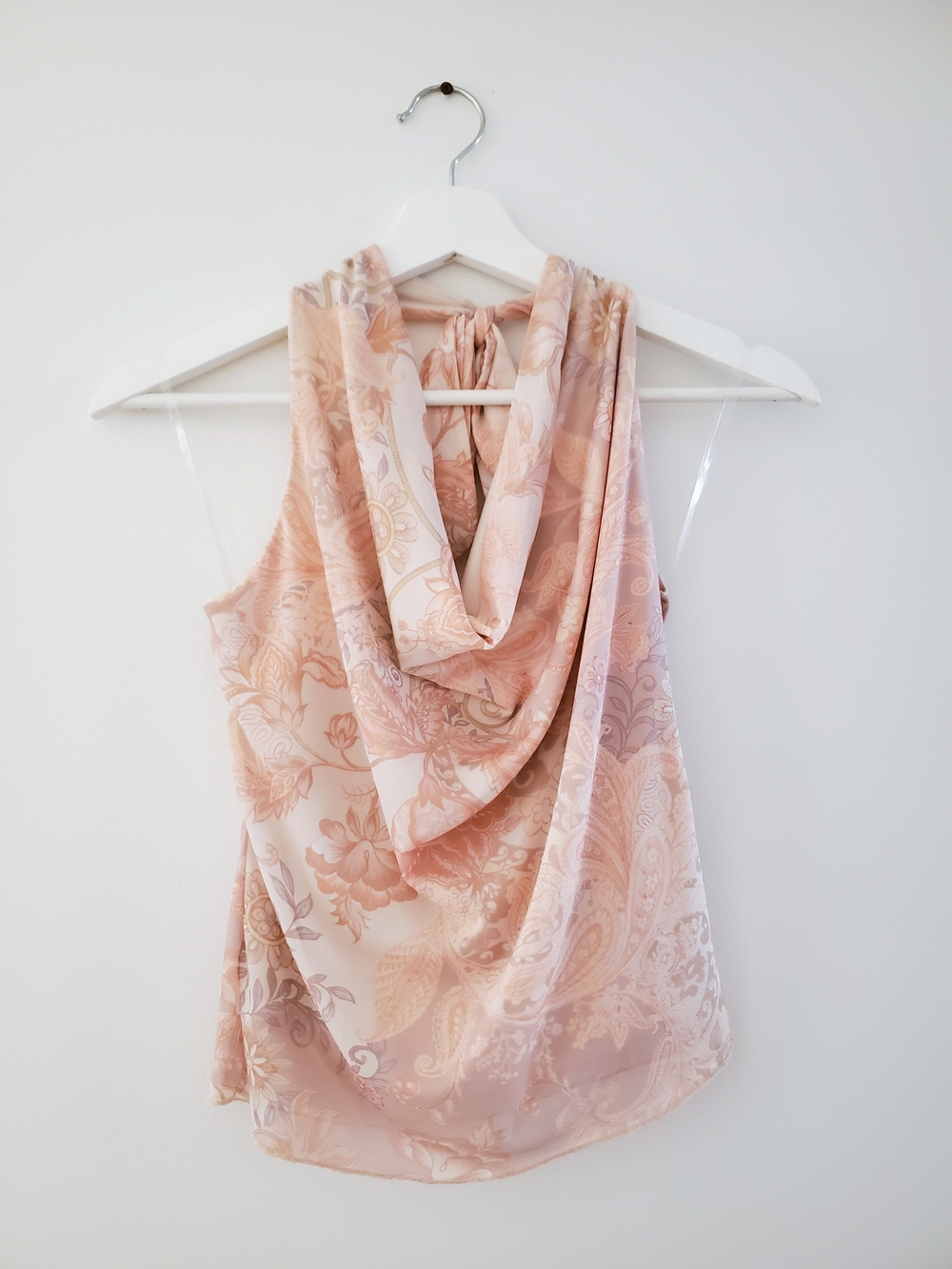 Blush Floral Paisley Drape-Neck Halter Cami